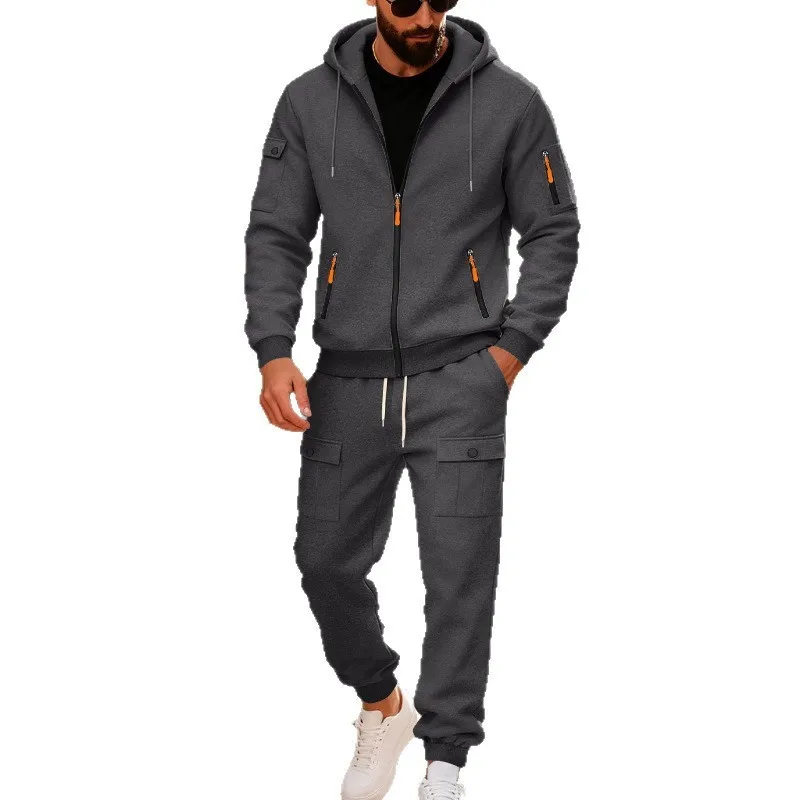 American autumn explosion fashion micro-elastic all-polyester knitted simple casual men's hooded sports