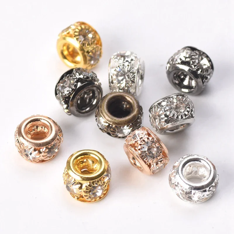 

10pcs Rondelle 8mm 10mm Crystal Ball Hollow Metal Loose Spacer Beads for Jewelry Making DIY Crafts Findings