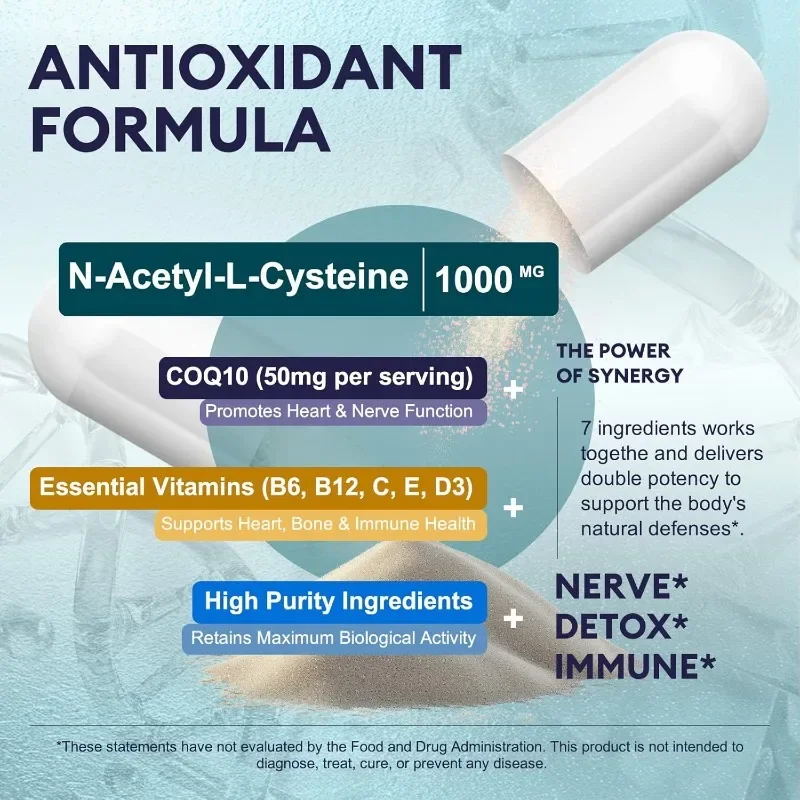NAC Supplement -1000mg Capsules Per Serving of NAC for Liver Cleansing, Immunity, and Antioxidant Health Support