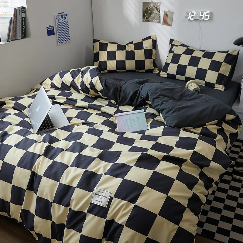 Chessboard Grid Bedding Comforter sets Duvet Cover bedsheets set pillowcases Bedding Linens Set Queen/King Bed edredones de cama