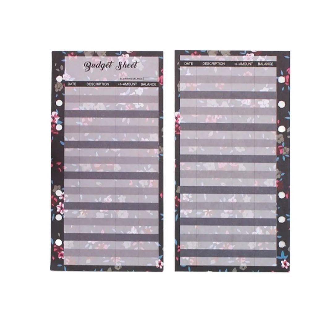12Sheets A6 Loose Leaf Refill Budget Paper 6 Holes Flower Expense Tracker Refill Binder Paper Fruit Pattern Indexing Cards