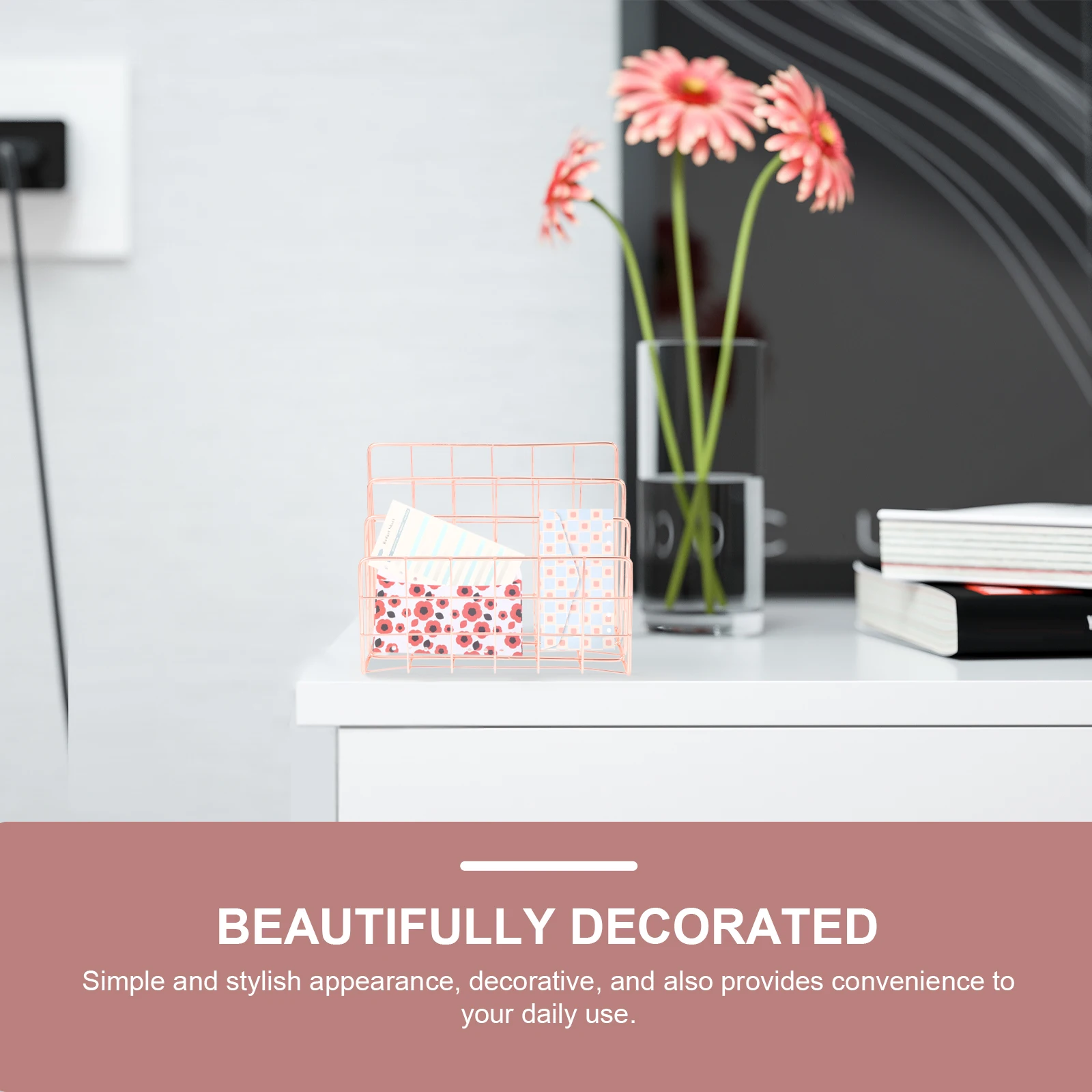 

Stylish 3 Slot Desktop File Organizer Metal Rack for Books Magazines Documents - Multipurpose Storage Rack Mail Sorter