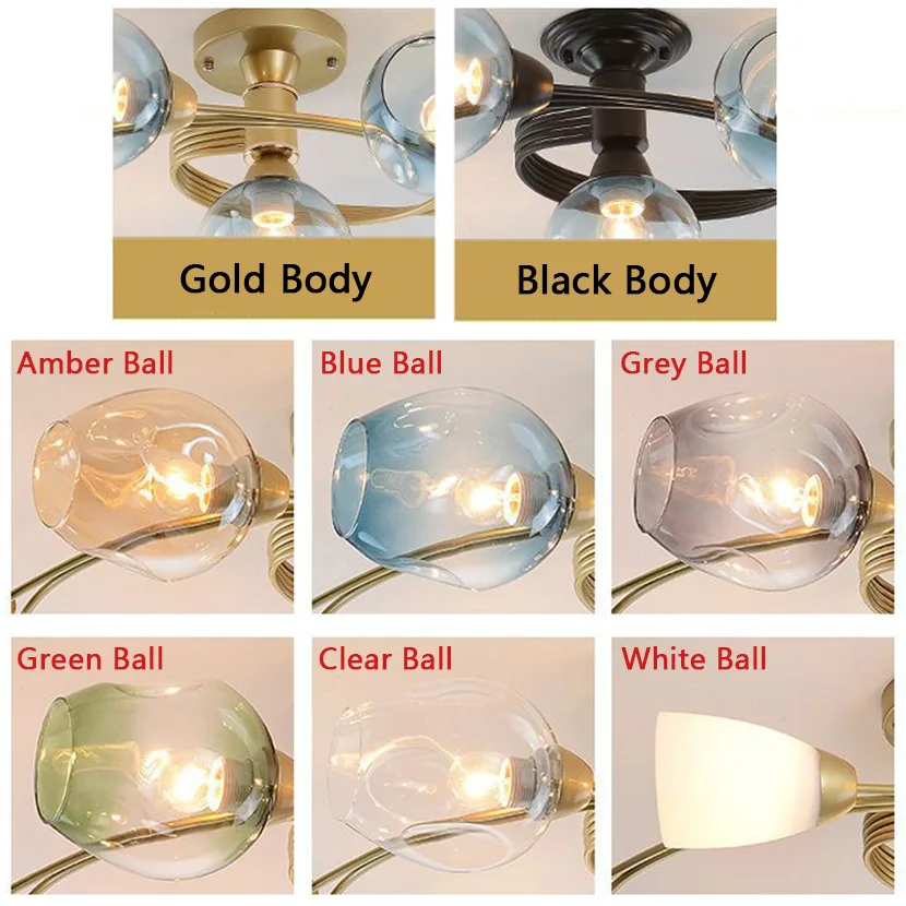 SANDYHA NEW LED Molecular Chandeliers Green Blue Grey Glass Ball Ceiling Lamps for Sleep Live Dine Table Bed Room Pendant Lights