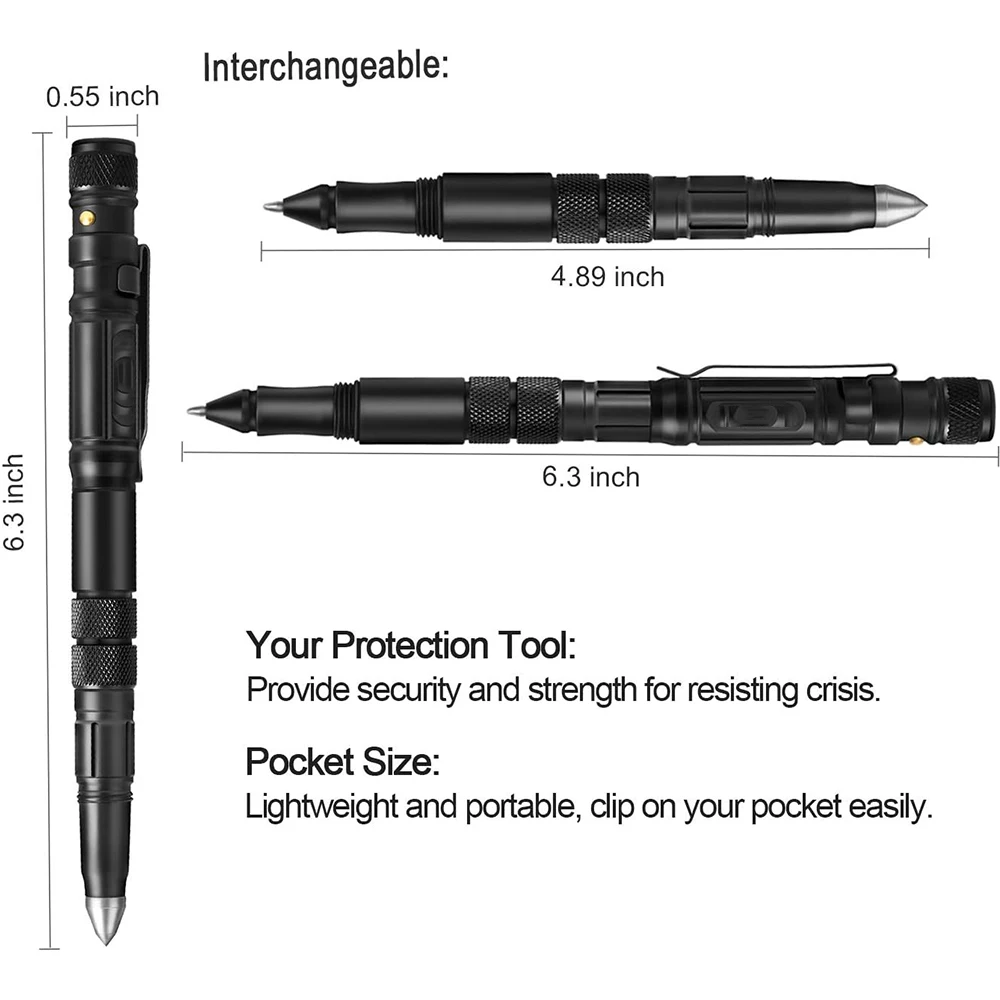 Stylo tactique-stylo d'auto-défense et multi-outils avec lampe de poche, équipement de survie pour hommes et femmes, équipement tactique et cadeau, militaire EDC