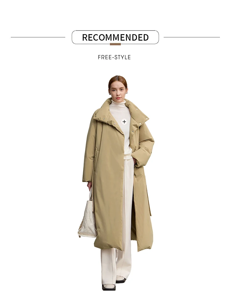 Amii Down Coats 2025 Winter New Solid Color Loose Long Women's Outerwear With Belt High Neck Thicken Warm Down Jacket 12544184