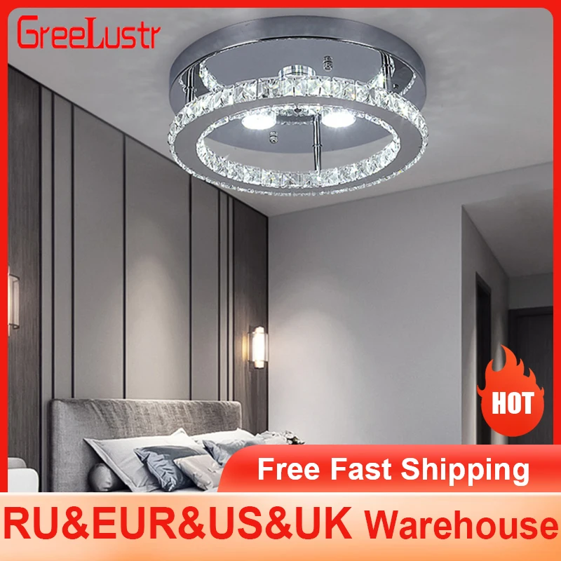 Modern LED Crystal Chandelier Lighting Mirror Rings  Ceiling Lamp for Living Room Kitchen Luminaire Home Decor Light Fixture