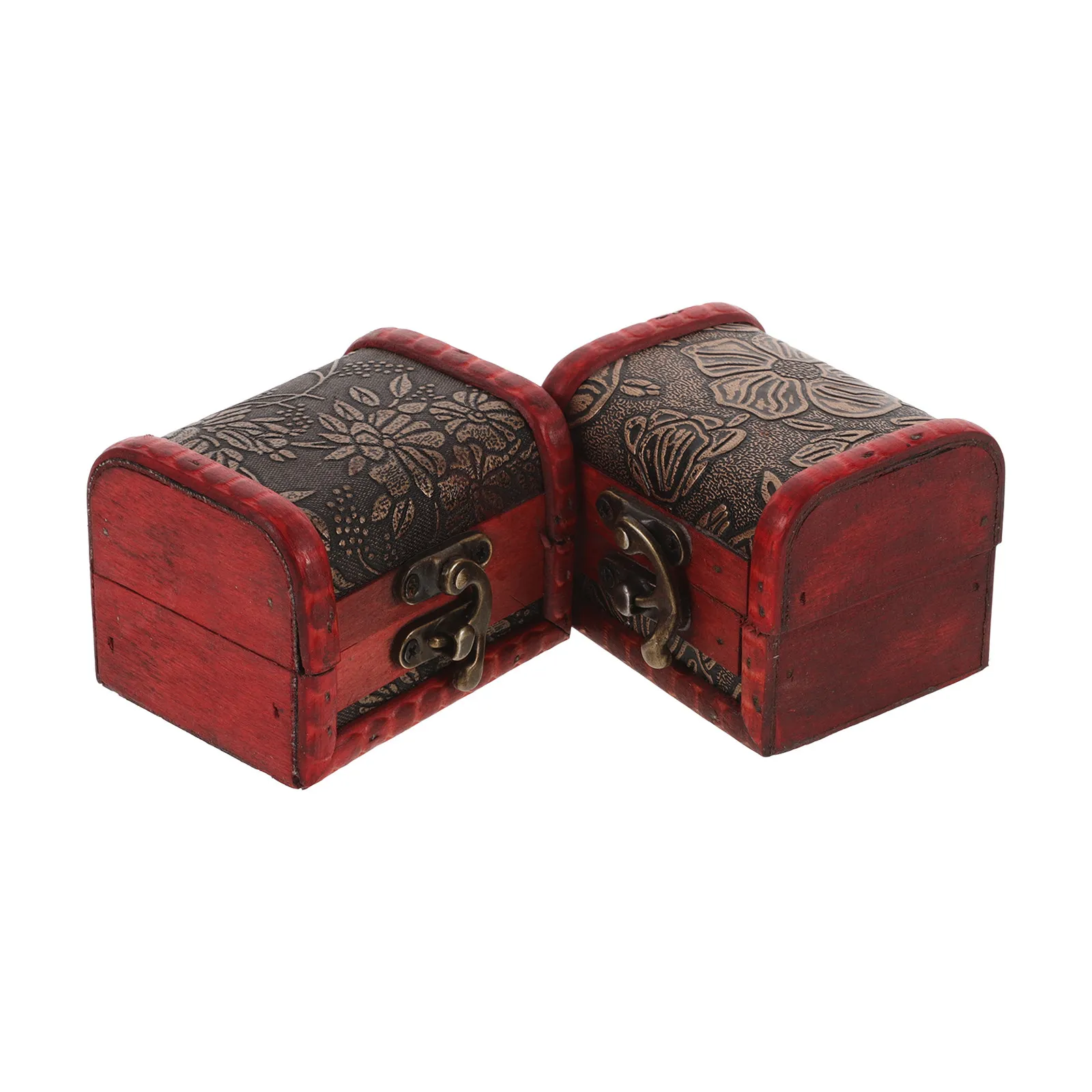 2pcs Chinese Vintage Wooden Jewelry Box Ring Case Small Treasure Chest Bangle Holder Earring Storage Keepsake Case Mini Trinket view 3