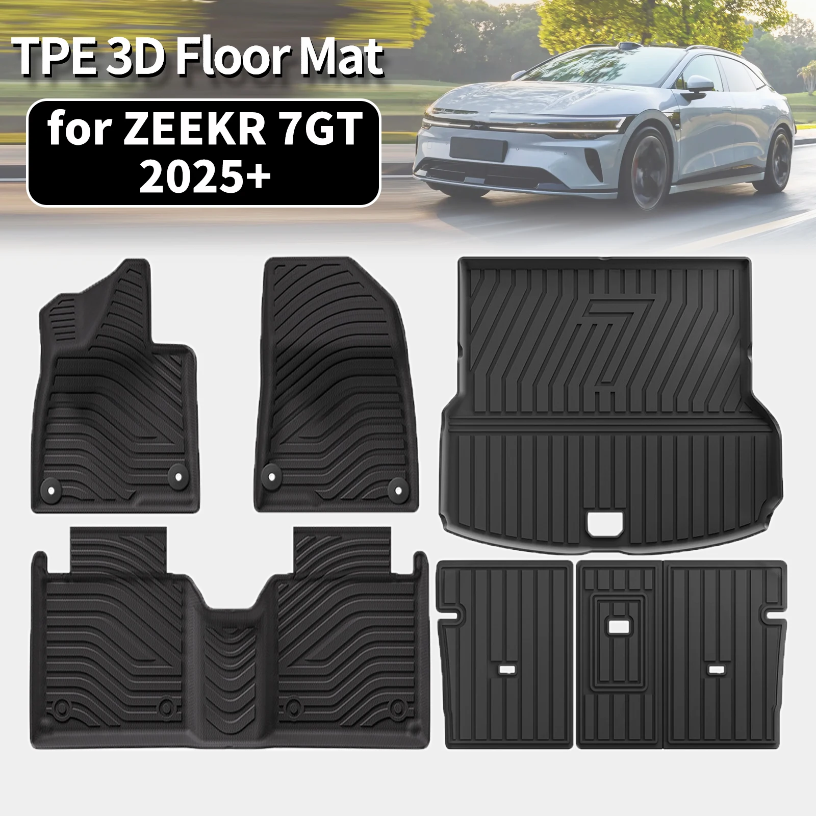 Экологичные коврики из TPE для пола и багажника ZEEKR 7GT 2025 2026 2027 (левый руль), нескользящие, пылезащитные (не для праворульных авто)