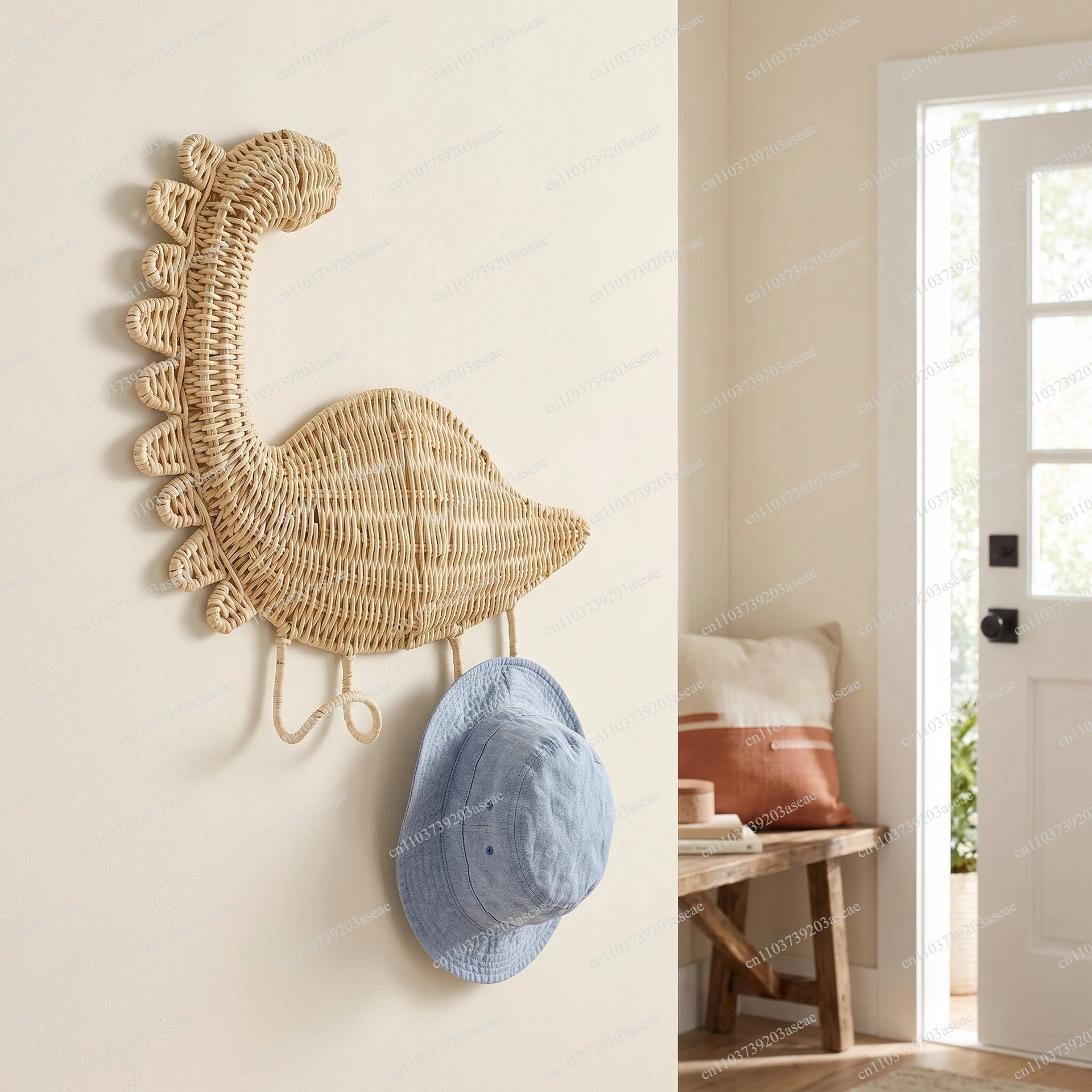 Rattan woven dinosaur hanger hand woven wall wall hanging hook entrance door rack coat rack