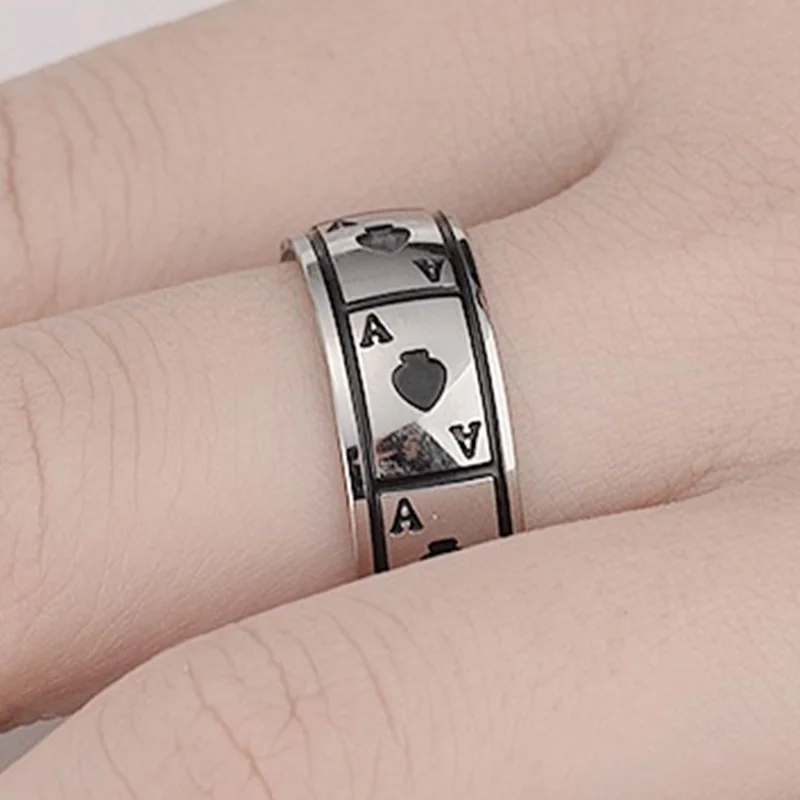 

Lucky Spades Titanium Steel Ring Mirror Finish Magic Playing Cards Design Stainless Steel Charm Unisex Fashion Jewelry