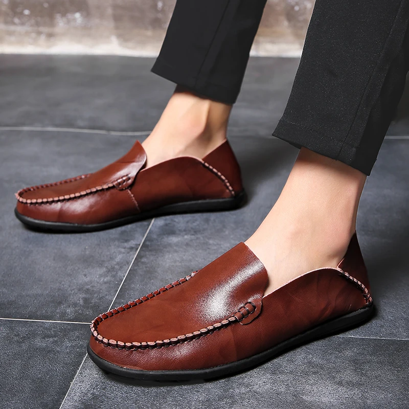 Men's Genuine Leather Shoes Luxury Casual Business Moccasins Loafers For Men 2024 Comfortable Flats Dress Social Outdoor Shoes