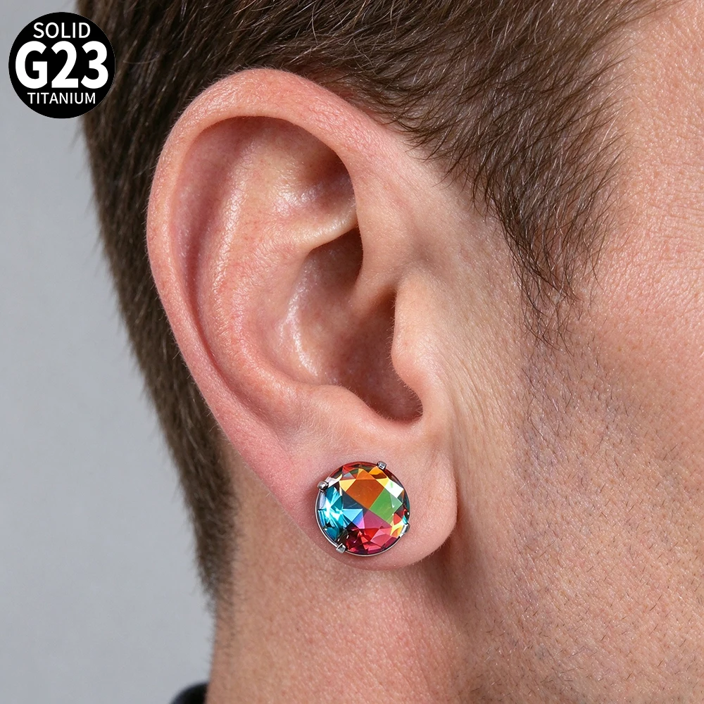 1PC Colorfu Round Square Tourmaline Ear Tunnel ASTM Solid Titanium Pulley Screw Ear Gauge Expansion Stretcher Piercing Plug