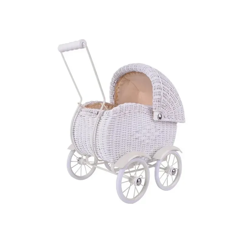 Nordic Rattan Hand-Pushed Walker Baby Hand-Held Walking Four-Wheel Toy Room Decoration Photo Props image 2