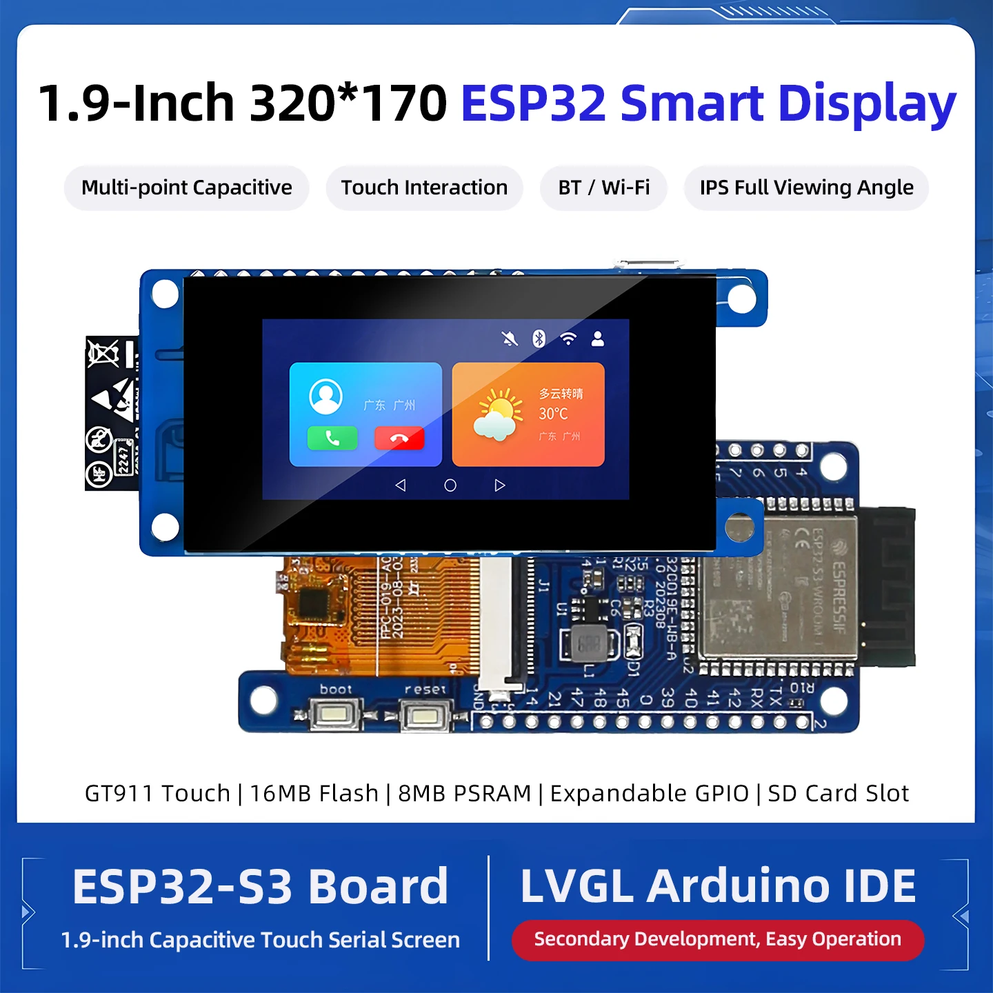 ESP32-S3 1.9 Inch IPS LCD Development Board 170×320 Capacitive Touch Display Support BT/WiFi For ESP32-S3