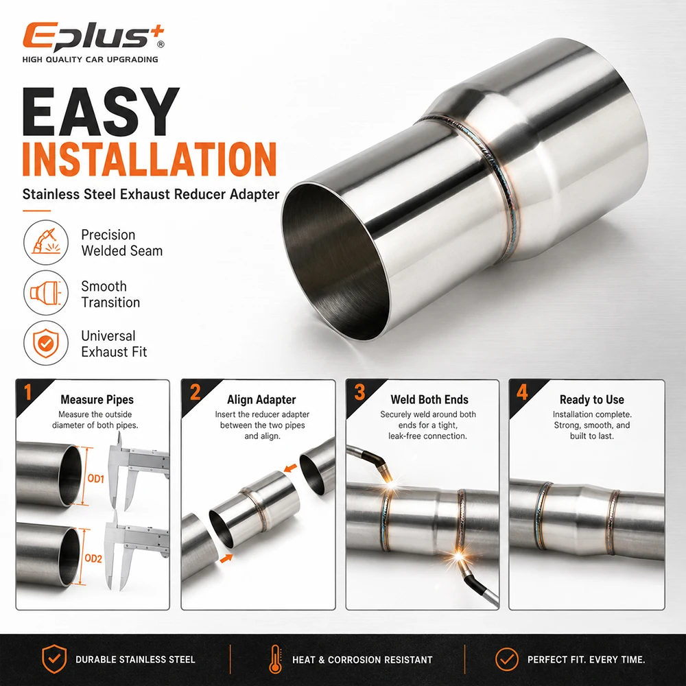 OD Range 51-89mm Stainless Steel Exhaust Straight Reducer Adapter Pipeline Universal Weld-On Pipe Connector for Car Motorcycles image 6