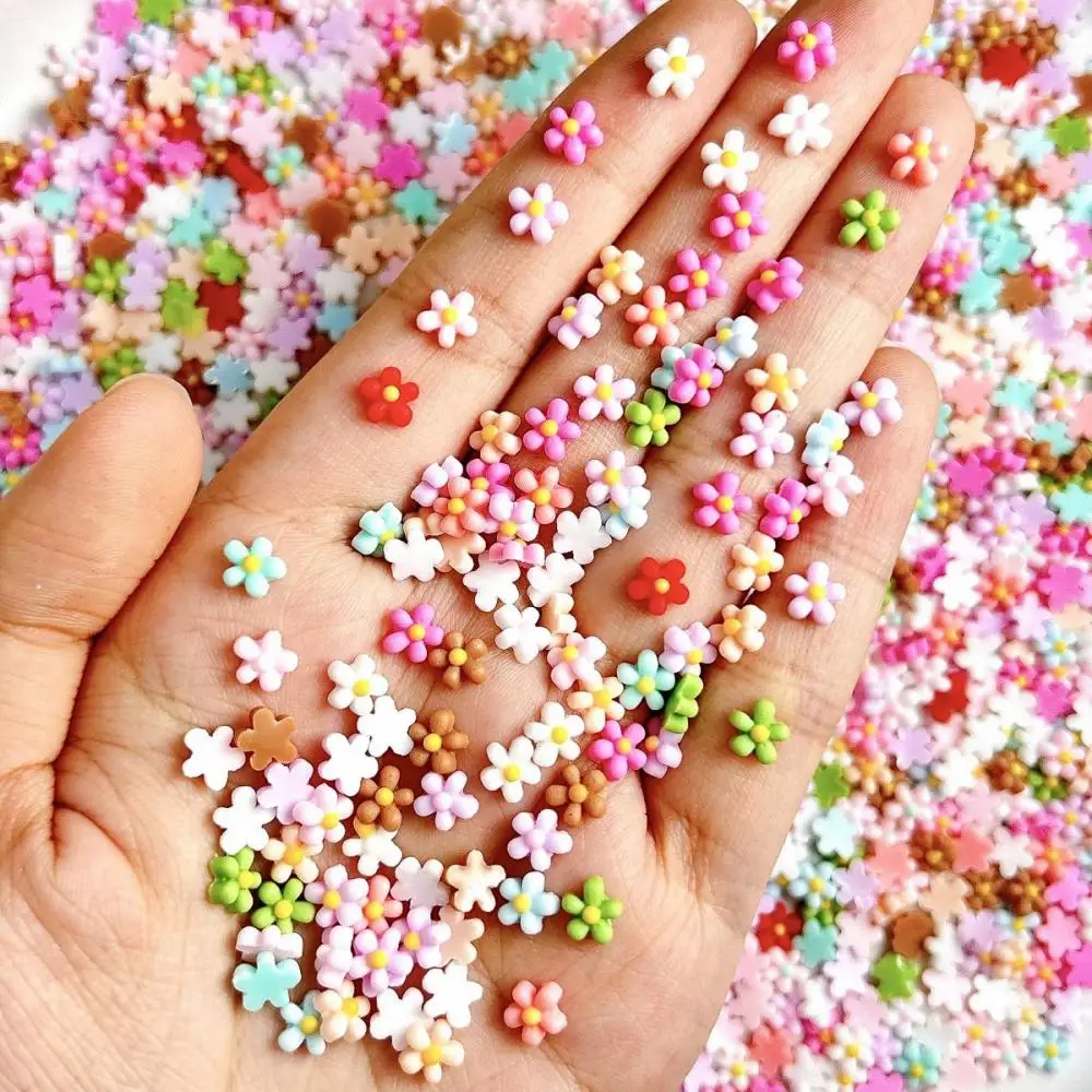 Macaron Colored Resin Five-petal Flower Nail Charms Luminous Mini Minimalist Flowers Nail Art Decorations Handmade DIY Nails