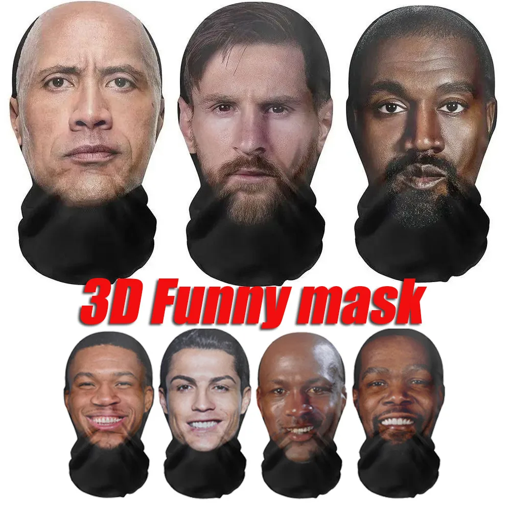 3D Seamless Mask Funny Face Printed Head Scarf Famous Person Ice Silk Sunscreen Head Mask Unisex Halloween Cosplay