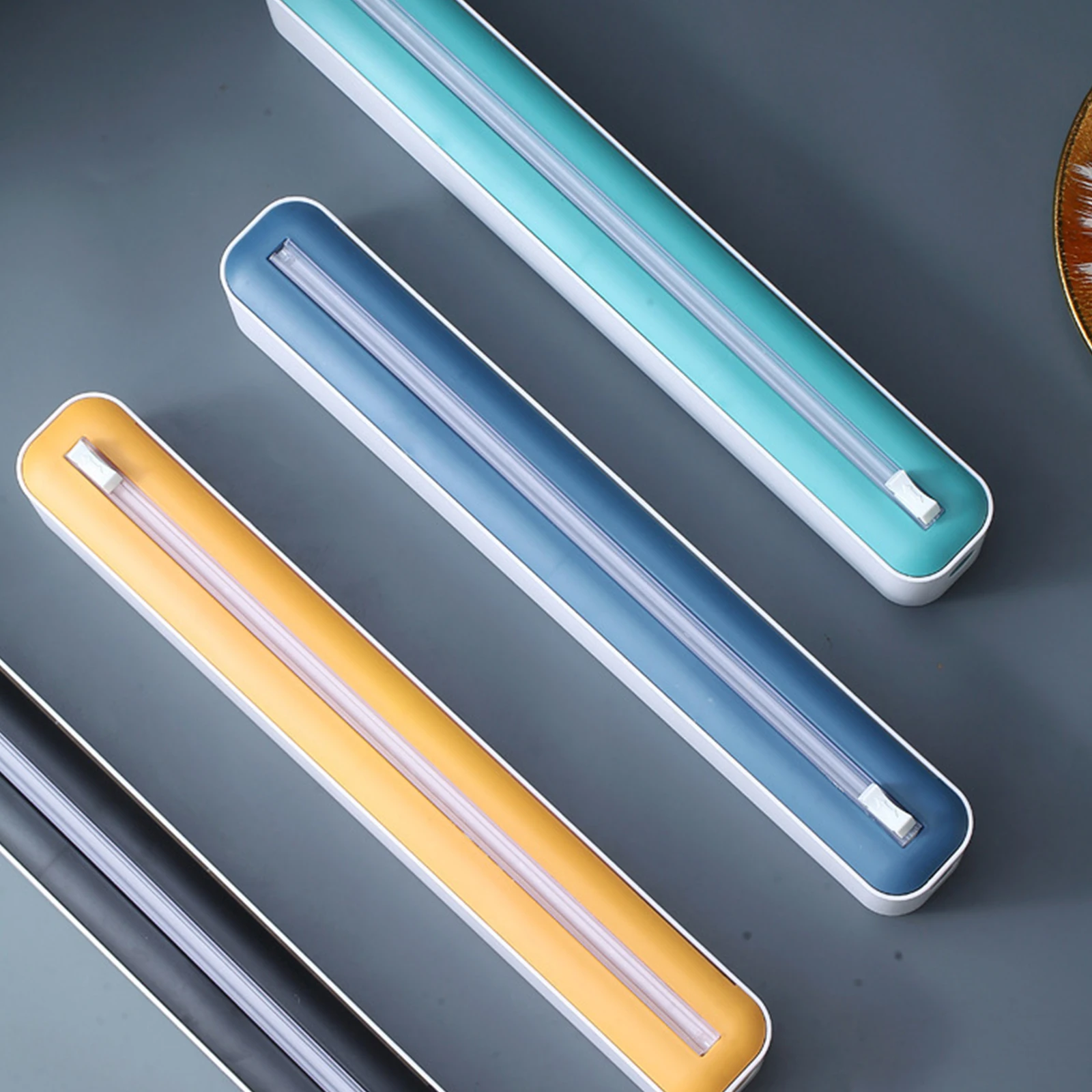 Dispensador de envoltura de plástico con cortador deslizante, dispensador de envoltura Saran, dispensador reutilizable para envasado de alimentos en restaurante para envoltorios adhesivos