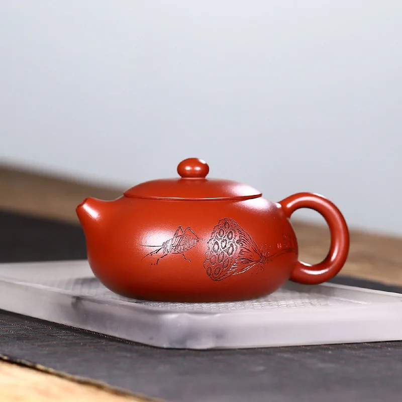 Dropshipping Yixing Pure Handmade Original Purple Clay Teapot With Lotus Carving Xishi Teapot High-End Tea Set