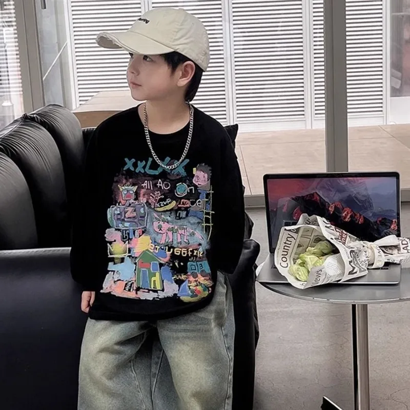 

Pure Cotton Printed Children's Wear for Spring and Autumn Kids T-shirt T-shirts Boy Clothes Boys Elementary Student Men's Korean