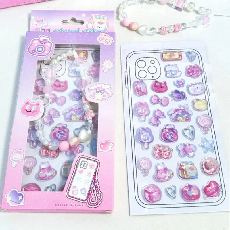 

Embossed PVC Sticker Phone Chain Charm Set Decorative Sticker for Water Bottle Journal Planner Photo Album Scrapbooking F19E