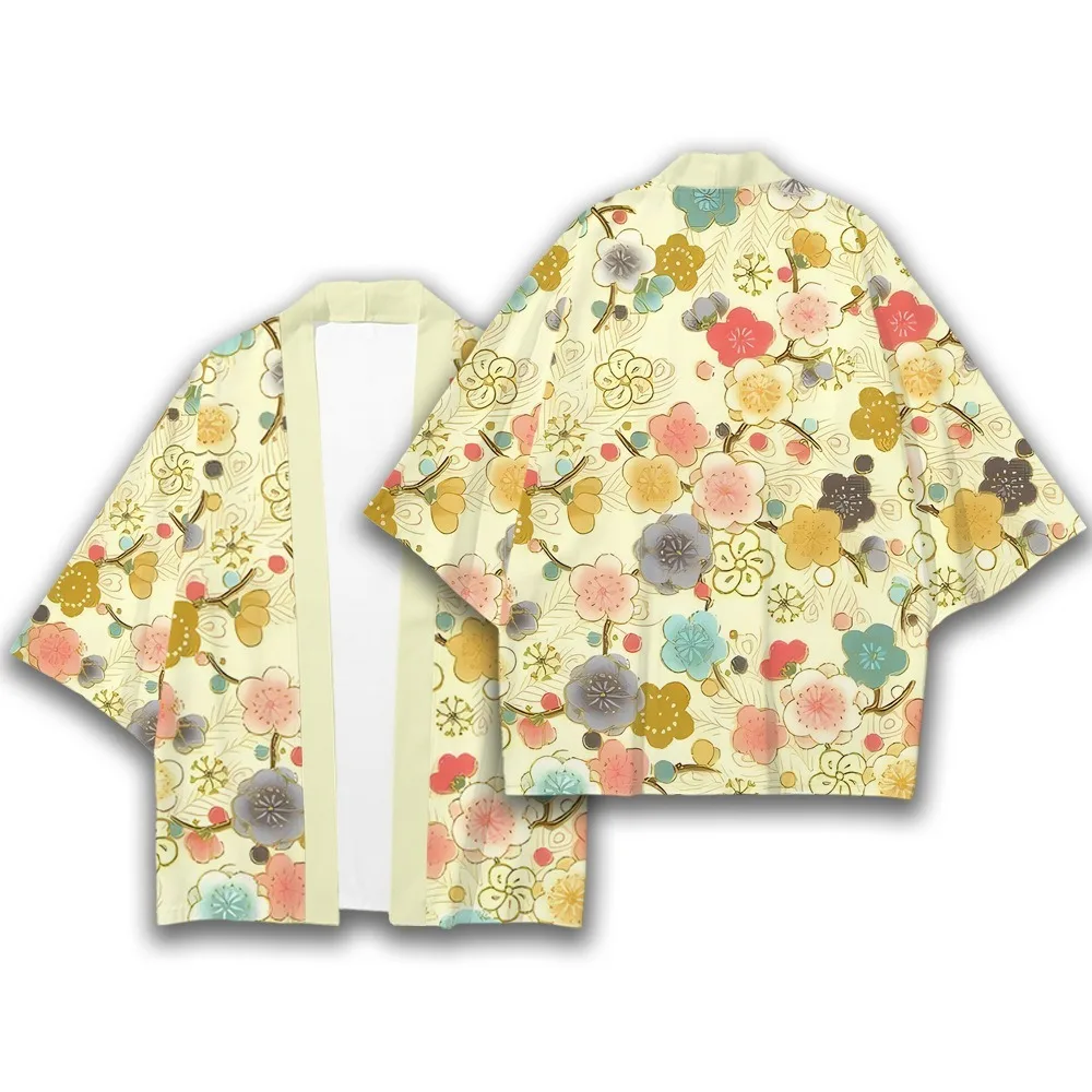 Japanese Sakura Ukiyo-i Printed Feather Knitted Cardigan Kimono Summer Thin Robe Sunscreen Clothes Unisex3