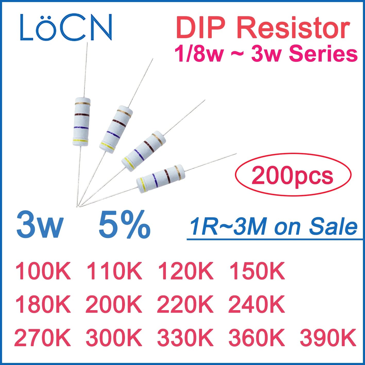 200Pcs 5% 3W Carbon…