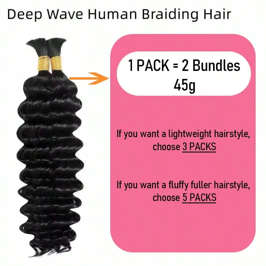 12A Curly Human Braiding Hair For Boho Braids Bulk Deep Wave Human Hair Brazilian Virgin Hair Bundles For Braiding No Weft Black image 3