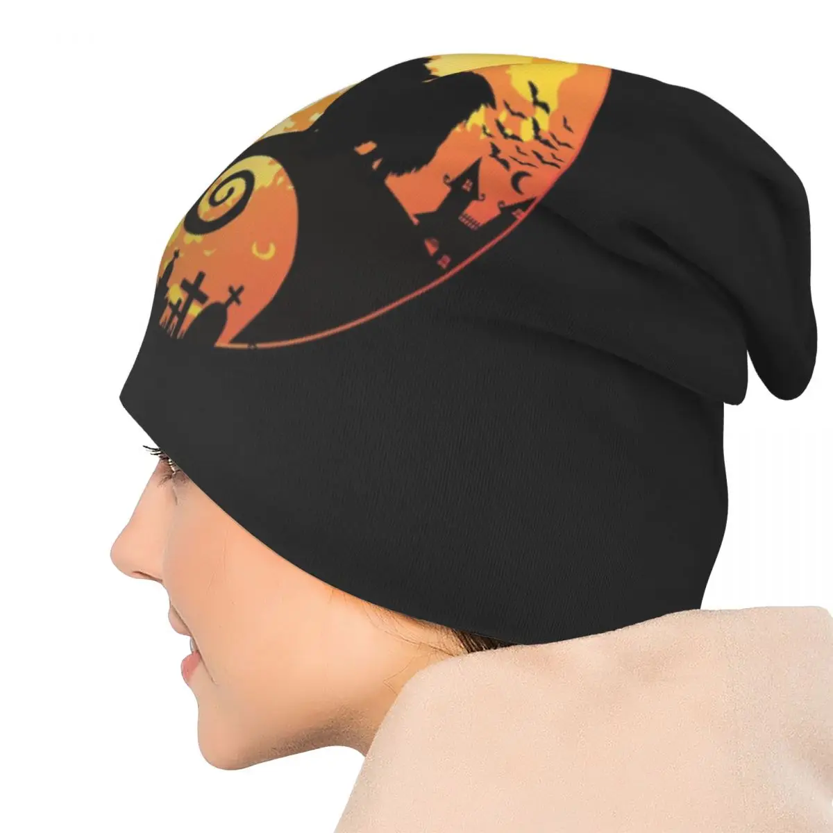 بكين الكلب والقمر هالوين Skullies قبعة حريمي دافئة الخريف الشتاء في الهواء الطلق قبعة محبوك بونيه قبعات للرجال النساء الكبار