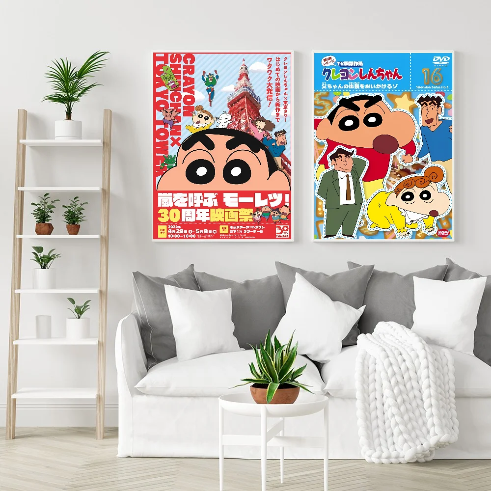 1PC Anime C-Crayon Shin-chan Plakat Samoprzylepna sztuka Wodoodporna naklejka papierowa Kawiarnia Bar Pokój Dekoracja ścienna