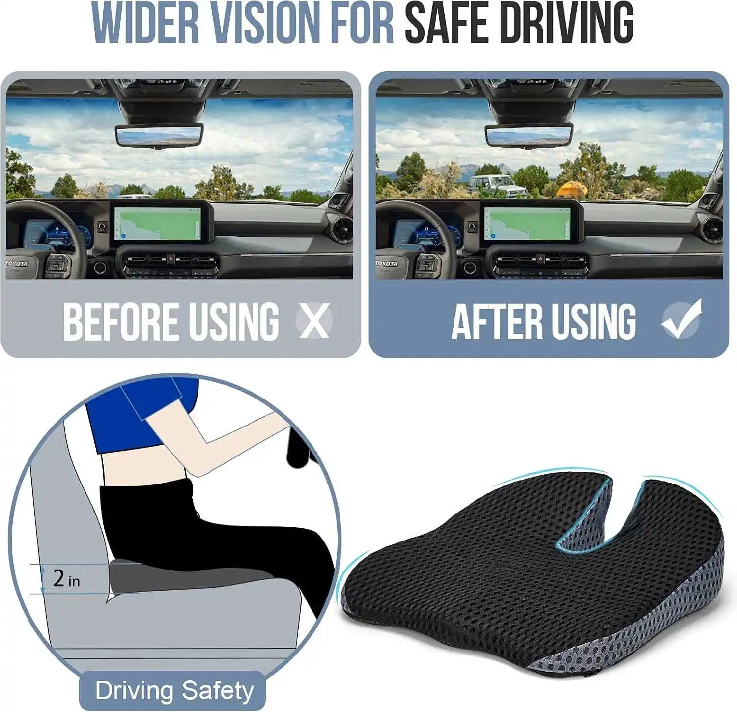 Auto-Sitzkissen aus Memory-Schaum, Komfortables Atmungsaktives Netz-Sitzpolster für Autositze mit Verstellbaren Gurten – Detail 4