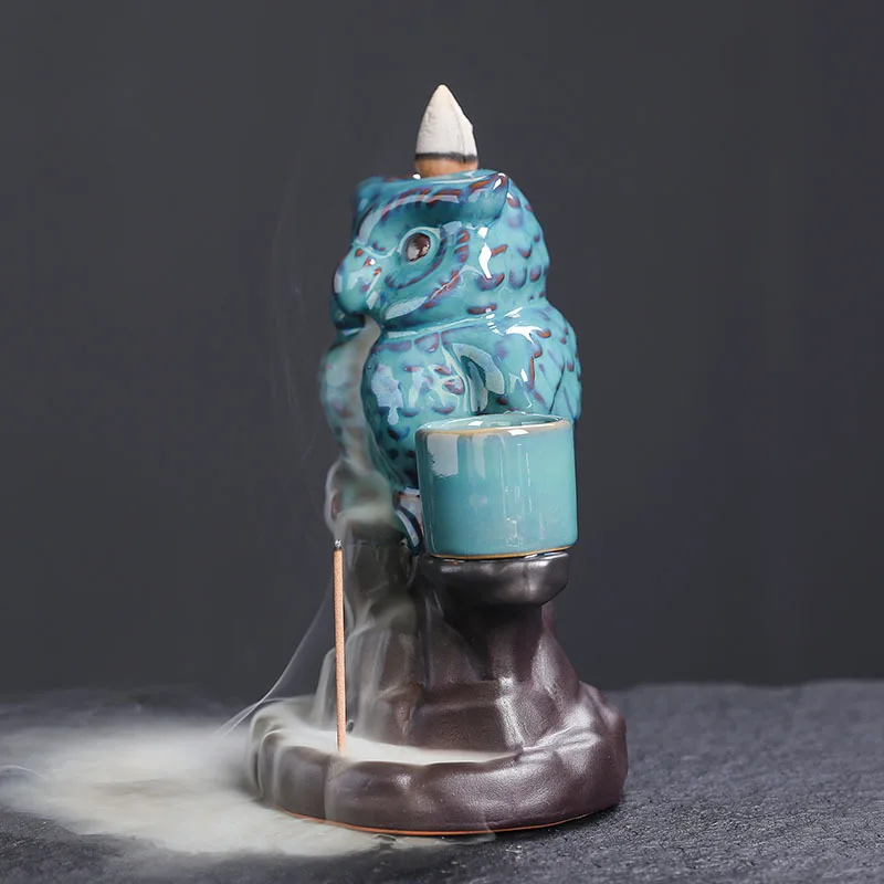 Creative Ceramic Owl Incense Burner with Backflow Feature Home