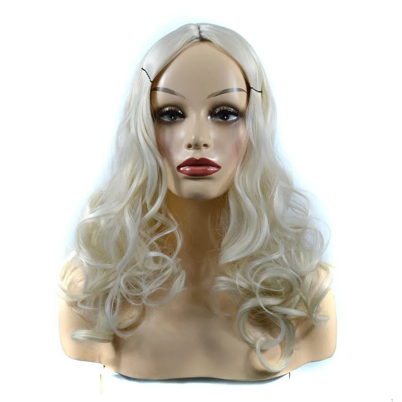 Synthetic Long Wavy Blonde Wig Middle Part Natural Wave Big Curl Party Fashion Hairpiece Women Cosplay Daily Wear