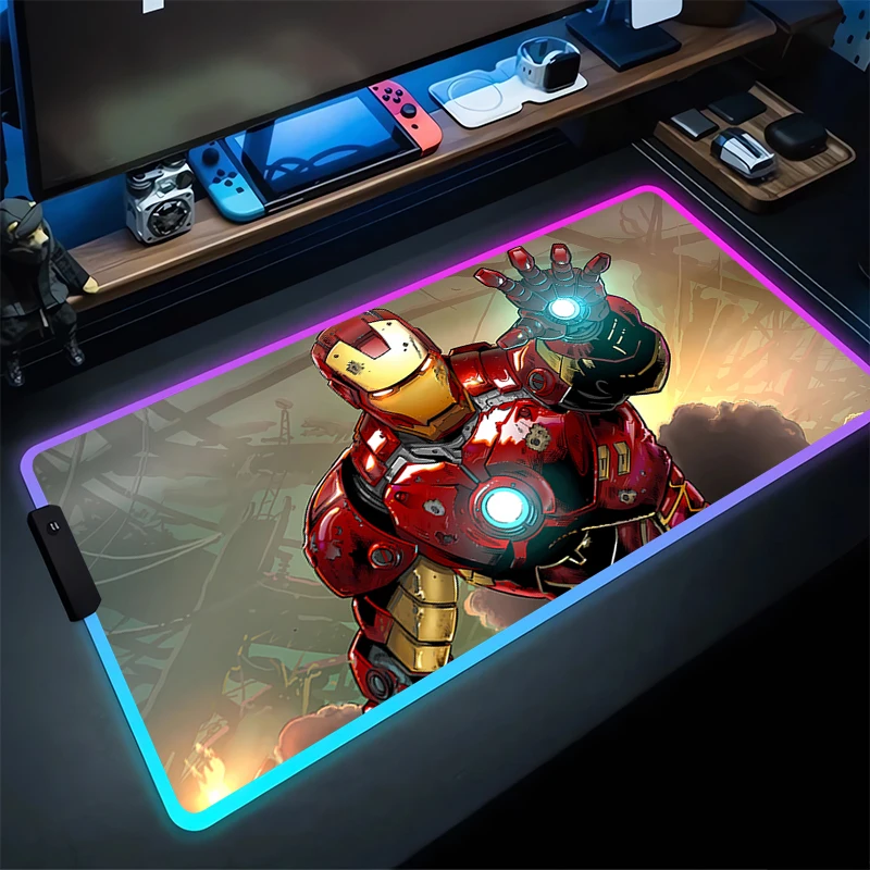 I-iron Man-alfombrilla de ratón grande para juegos, alfombrilla de goma antideslizante para teclado de ordenador, decoración del hogar, RGB