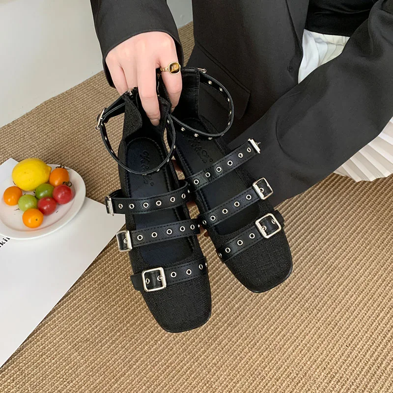 Moda tornozelo fivela senhoras mary janes apartamentos sapatos femininos dedo do pé redondo calçados rasos apartamentos com sapatos novo 2025