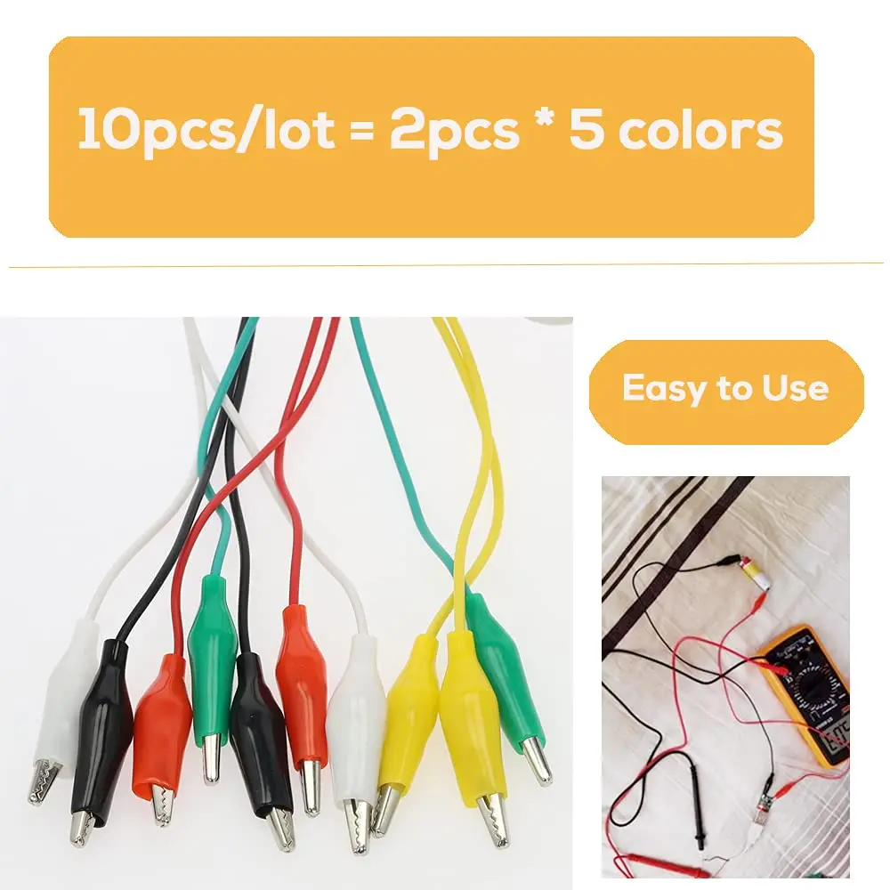 Premium Alligator Clips Electrical 5 Colors Test Leads with Testing Probes Crocodile Jumper Wires Cable with Alligator Clips