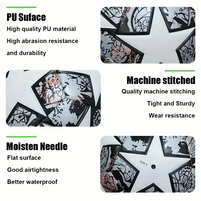 كرة قدم مقاس قياسي 5 للجنسين، كرة قدم متينة ومخيطة آليًا ومقاومة للاهتراء من جلد البولي يوريثان..ruction، مثالية لمتعة العائلة والرسوم #5