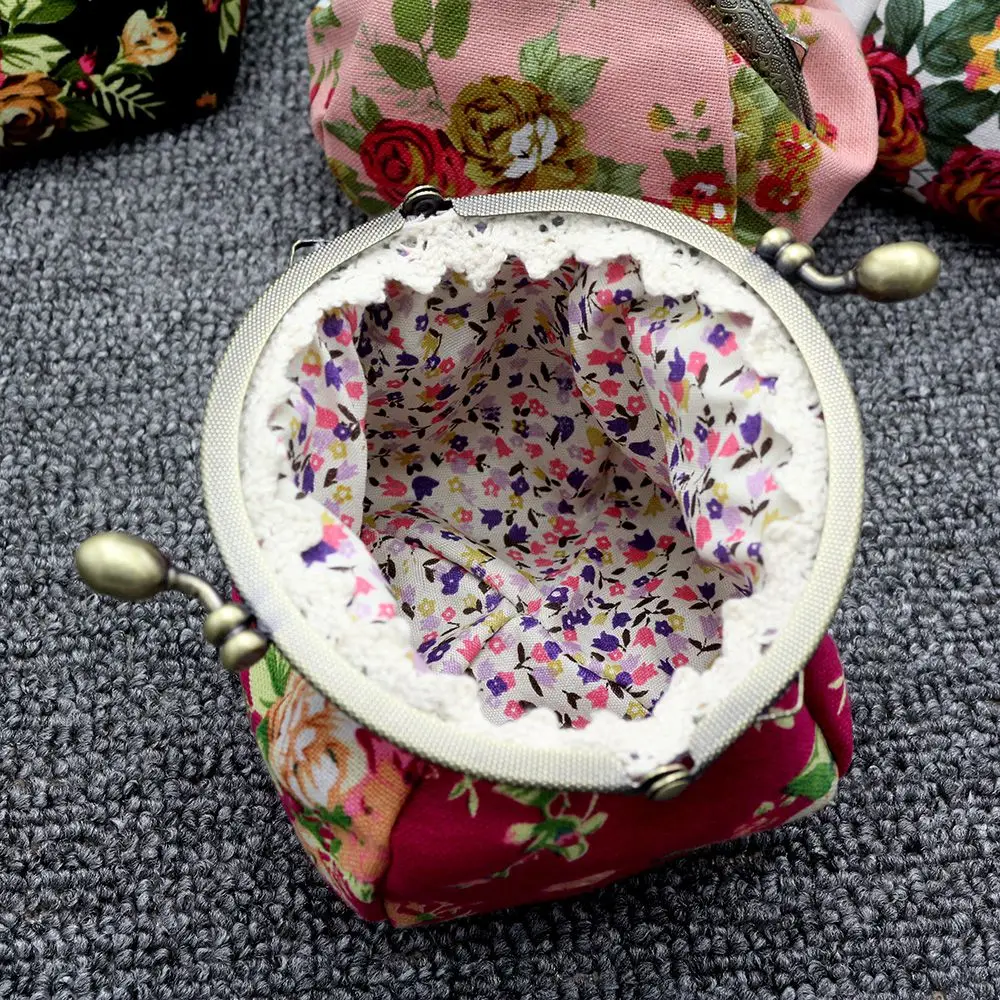 محفظة ABQR، حقيبة يد صغيرة للعملات المعدنية على شكل زهرة عتيقة للسيدات (أحمر وردي)