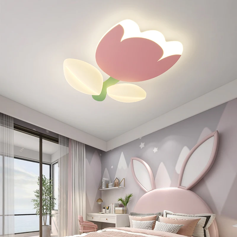 

Cartoon Pink Flower Ceiling Lamps Rabbit Swan Dragonfly Animal Shape Children's Room LED Ceiling Light Remote Control Optional