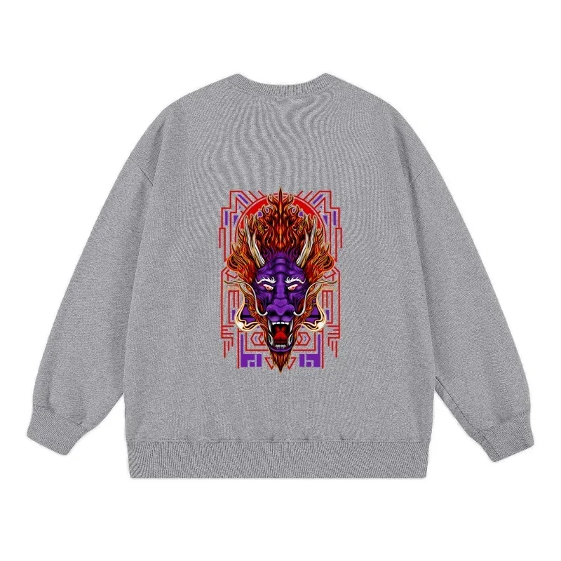 2025 Spring Autumn Sweatshirt Oni Demon Mask Graphic Pullovers Trendy Streetwear Comfortable Loose Fit Fashion Casual Sportswear