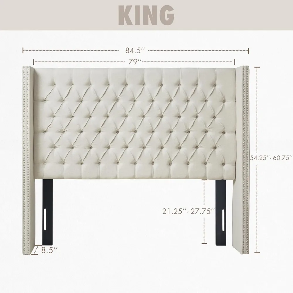 Amelia Upholstered Headboard | Nail Head Trim Wingback Button Tufted