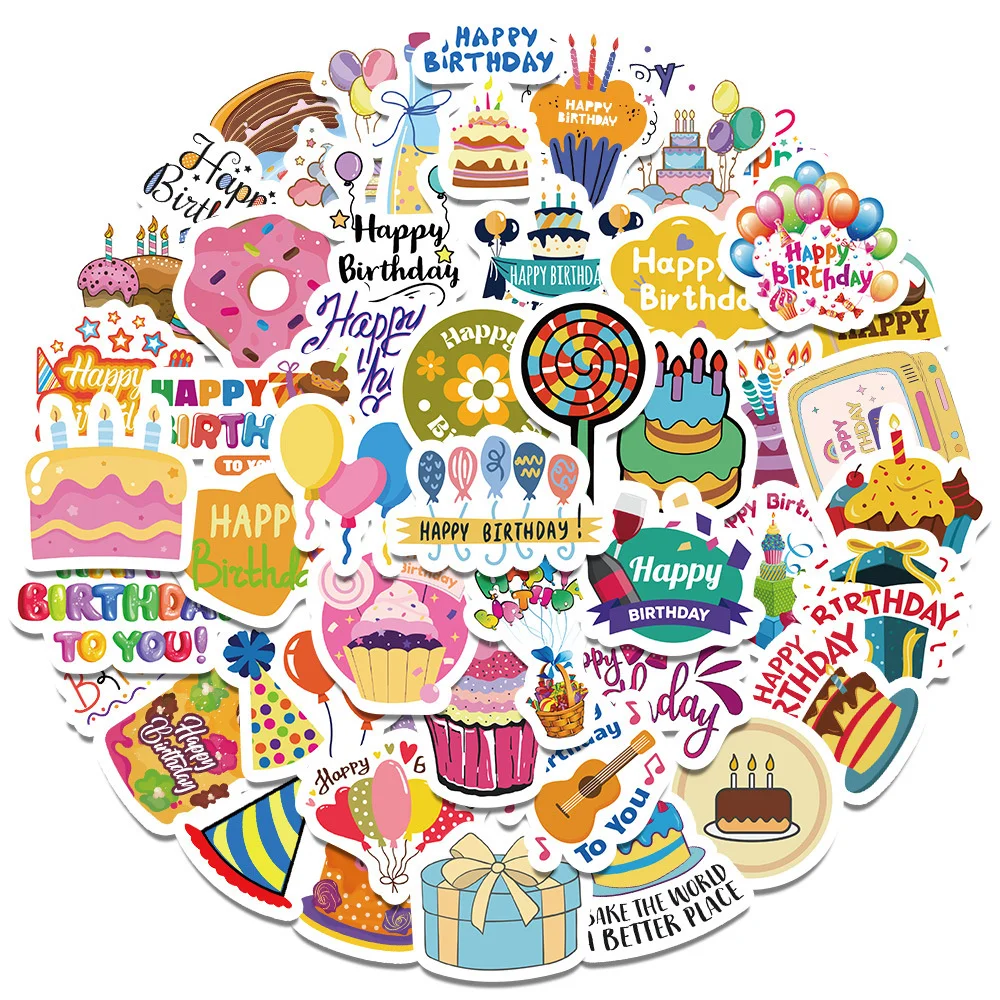 50PCS Birthday Cartoon Personality Graffiti Sticker Toy Decoration Notebook Kids Gift iPad PVC Waterproof Sticker