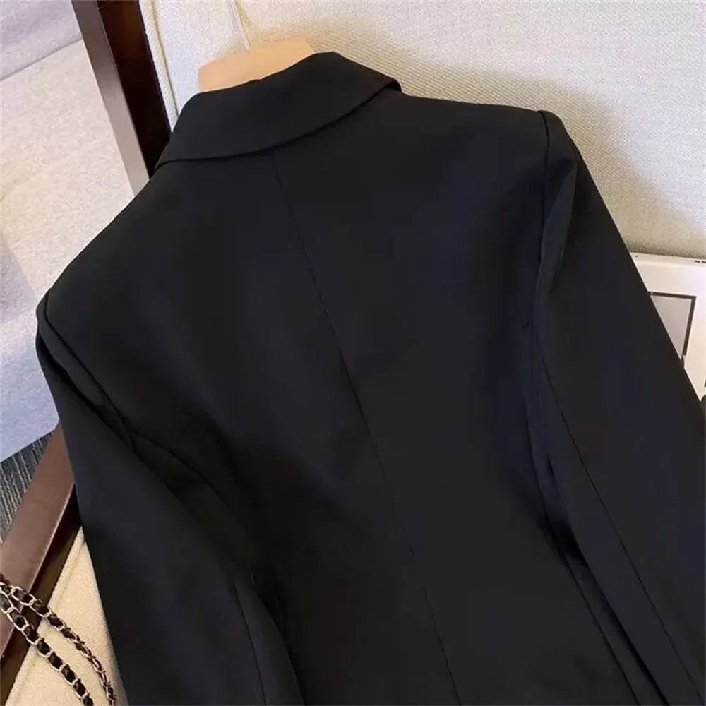 Blazer feminino feminino fino do escritório, casacos de manga longa, jaquetas pretas, casacos casuais, moda inverno, outono, 2023