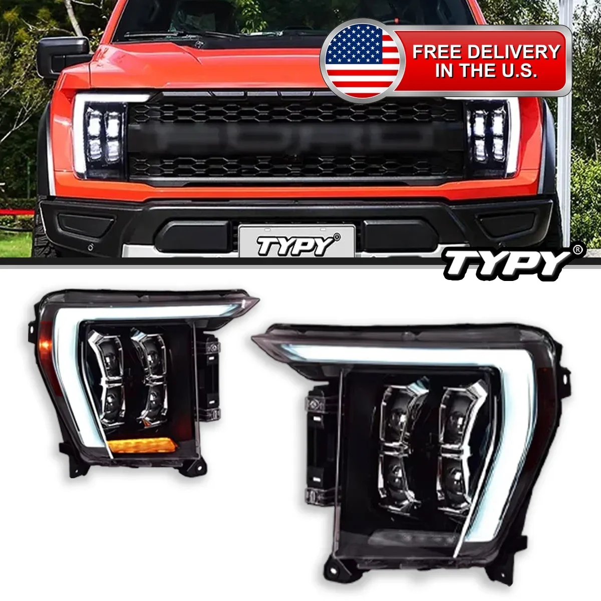 

TYPY Car Headlights For Ford F150 Raptor 2021-2023 LED Car Lamps Daytime Running Lights Dynamic Turn Signals Car Accessories