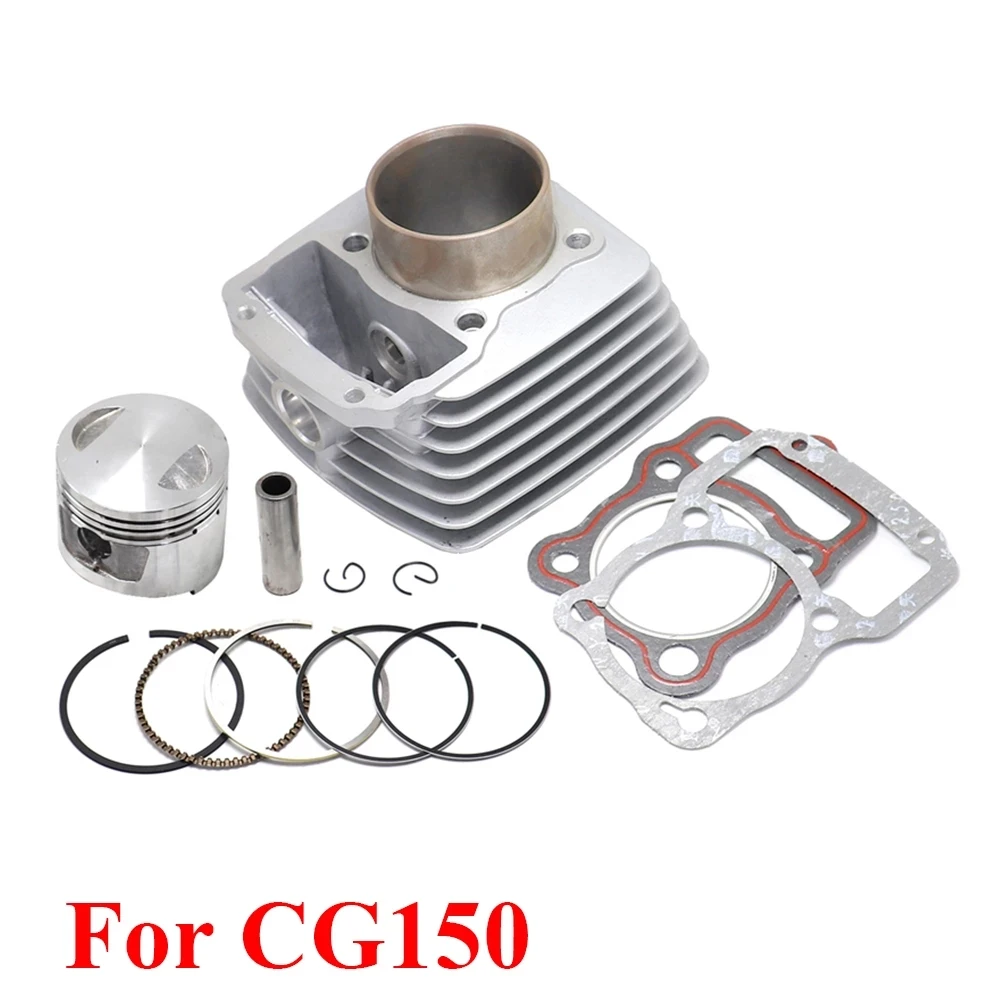 Kit de Cilindro para Motocicleta Honda Lifan Dayun Loncin Jialing Haojin Haojue CG125 CG150, Anillo de Pistón y Junta de Motor Plateado/Negro