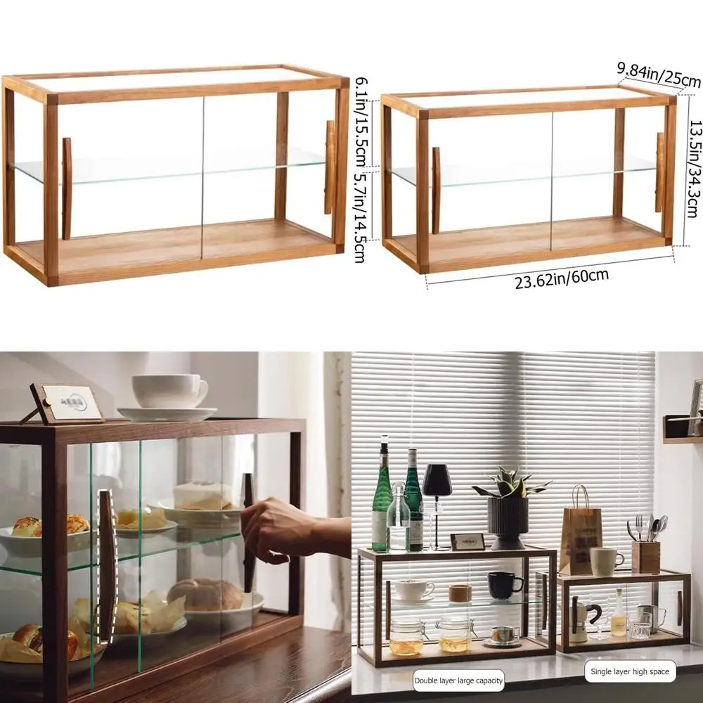 

Wooden Countertop Pastry Showcase with Glass Doors for Displaying Baked Goods, Cookies, Desserts, and Cupcakes