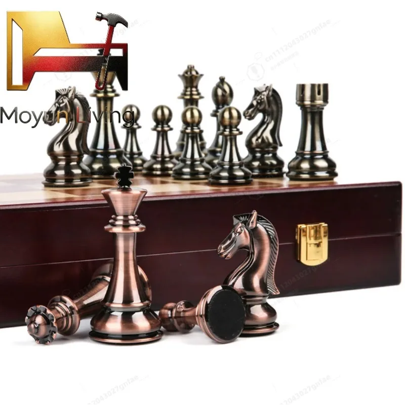 Deluxe Wooden checkerboard Set Portable folding checkerboard with weight zinc alloy pieces Ideal for Christmas