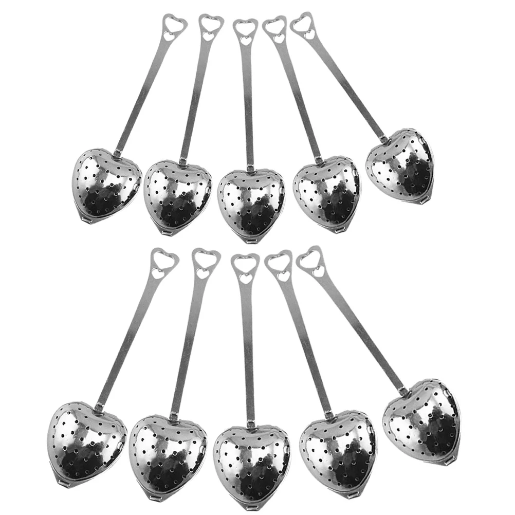 

10pcs Infuser Stainless Steel Heart Shaped Long Handle Loose Leaf Tea Strainer Spoon Fine Mesh Filter For Tea Spices Brewing