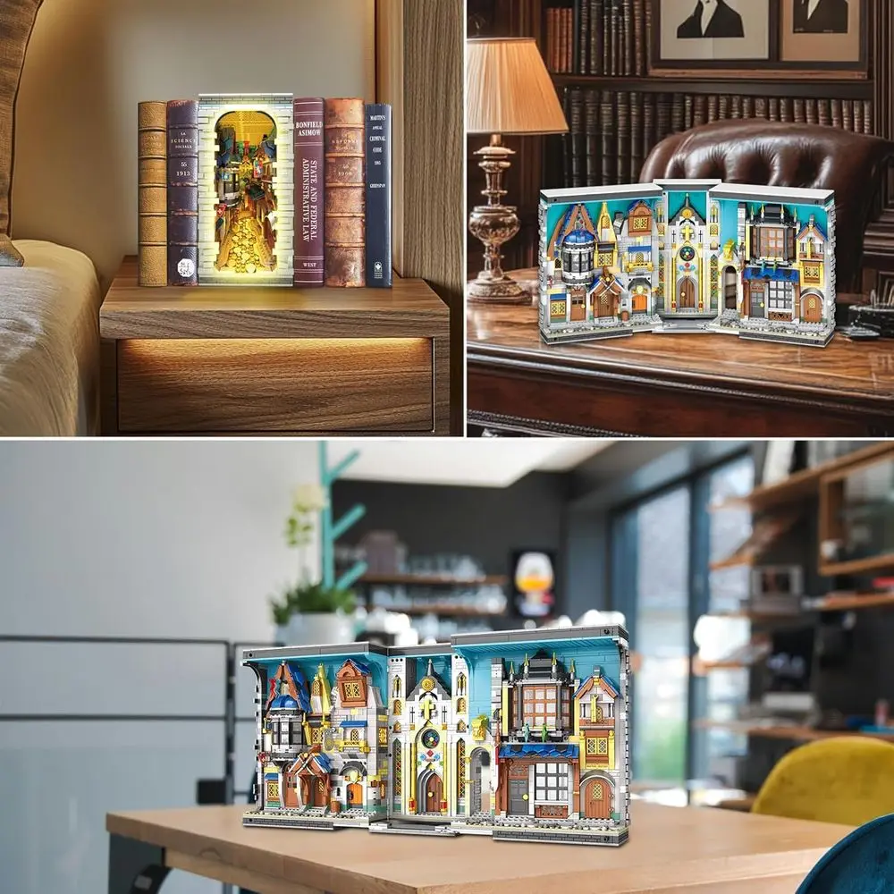 Mittelalterlicher Buchecke im europäischen Stil mit Licht, DIY-Bausatz für Zuhause, geeignet für Kinder ab 8 Jahren