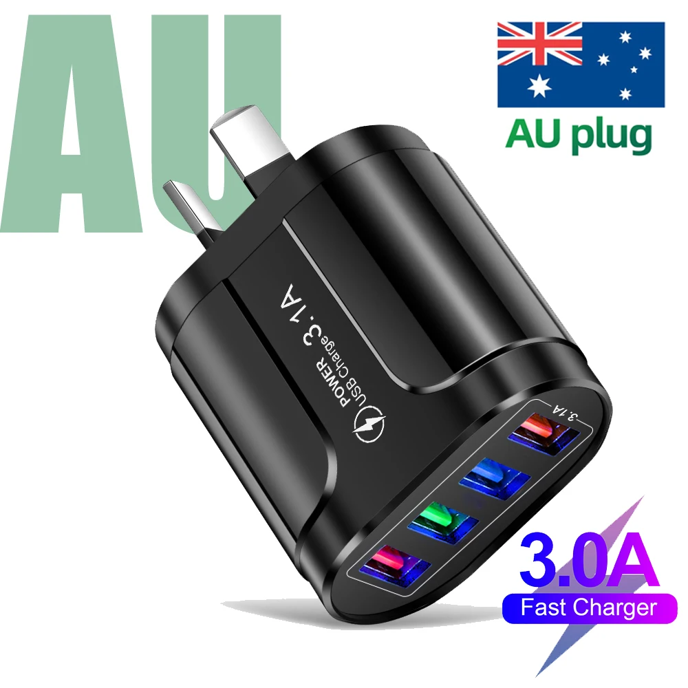 3.1A AU Chargers Fast Charging Charger USB High Korea Speed Charger for iPhone 15 Samsung Mobile Phone AU/KR Plug Wall Adapter